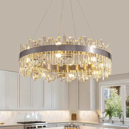 Gold 2-Tier Rectangular Crystal Chandelier 16L