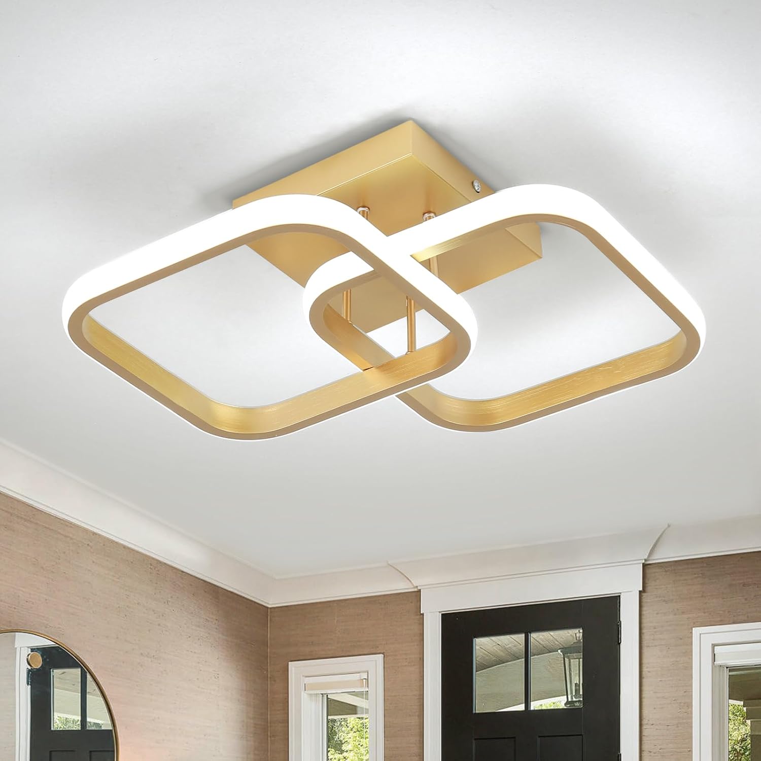 Gold Square LED Ceiling Light – 6000K, Modern