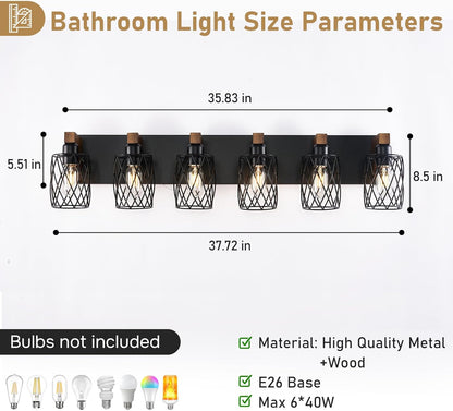 6-Light Farmhouse Vanity Light – Black Cage