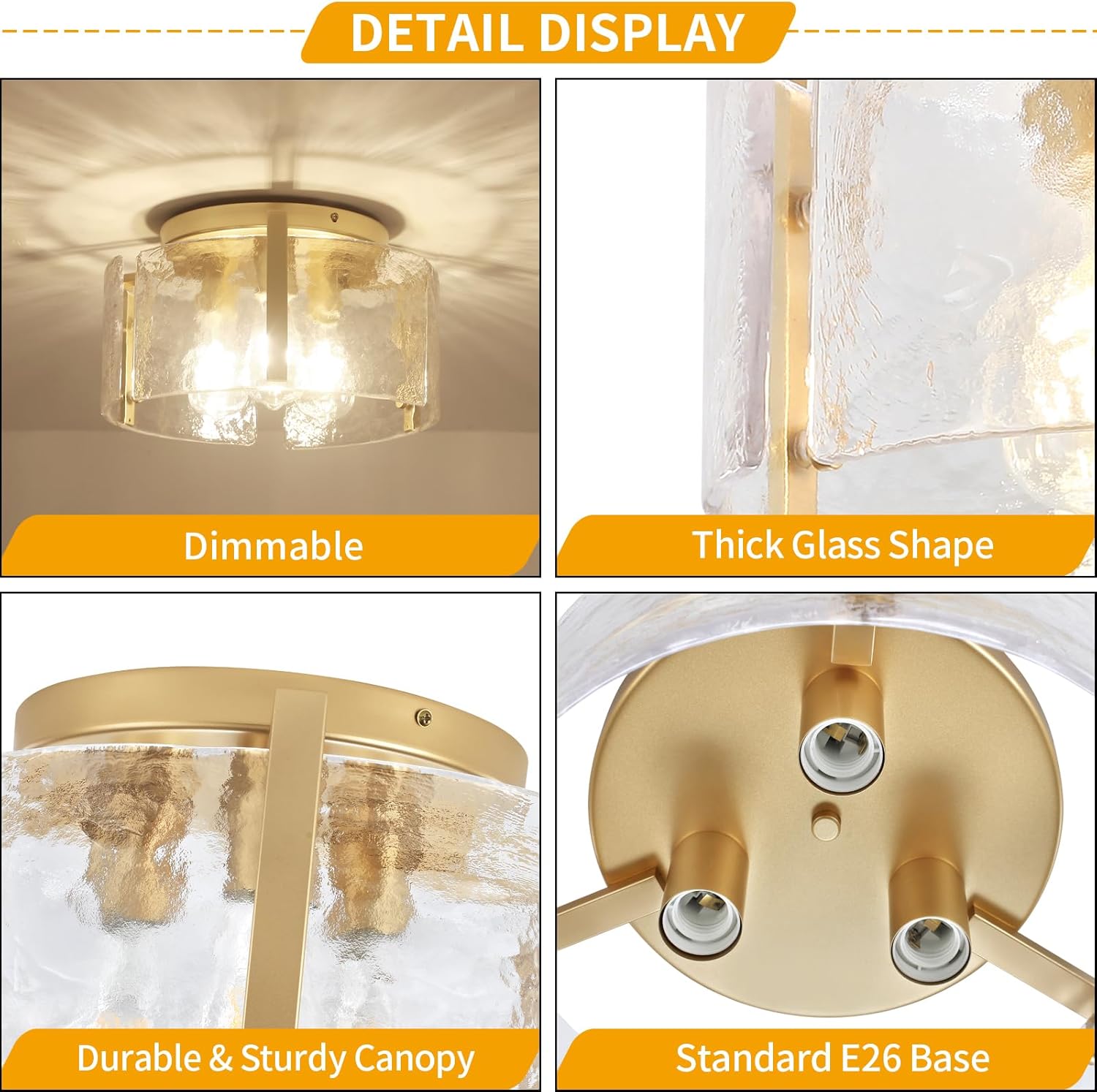 15" Gold Semi Flush Ceiling Light – 3-Light