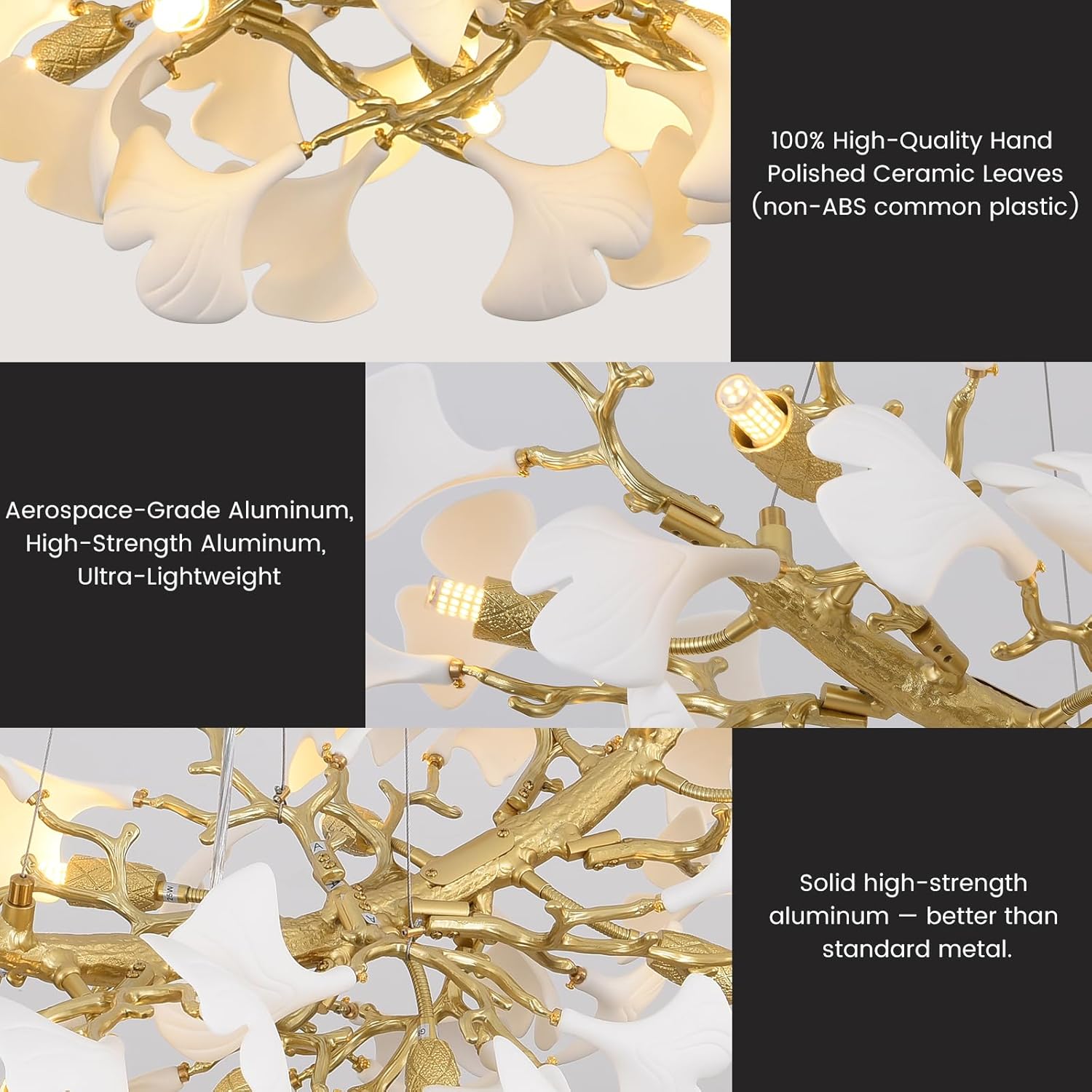 Gold Tree Branch Ginkgo Leaf Chandelier 36"