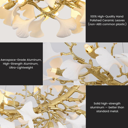 Gold Tree Branch Ginkgo Leaf Chandelier 36"