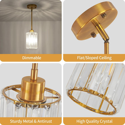 2-Pack Vintage Pendant Lights – Brass Finish with Clear Striped Glass