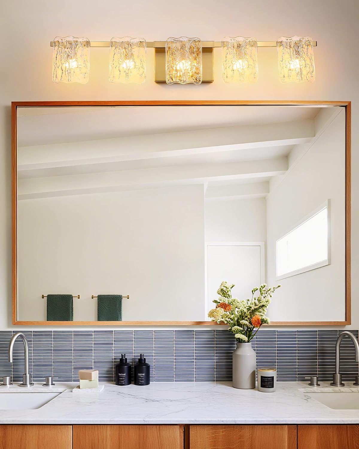 5-Light Brushed Gold Vanity Light – 31" Wide