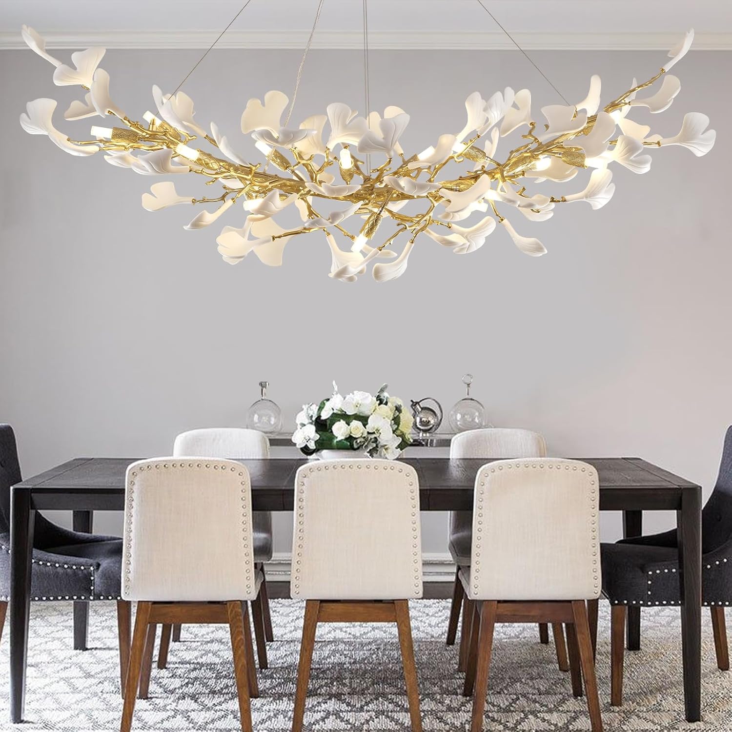 Gold Tree Branch Ginkgo Leaf Chandelier 36"