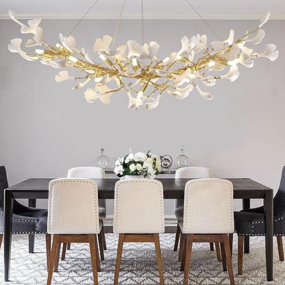 Gold Tree Branch Ginkgo Leaf Chandelier 36"