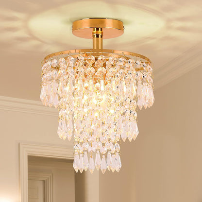 Mini Gold Crystal Flush Mount – 3-Tier