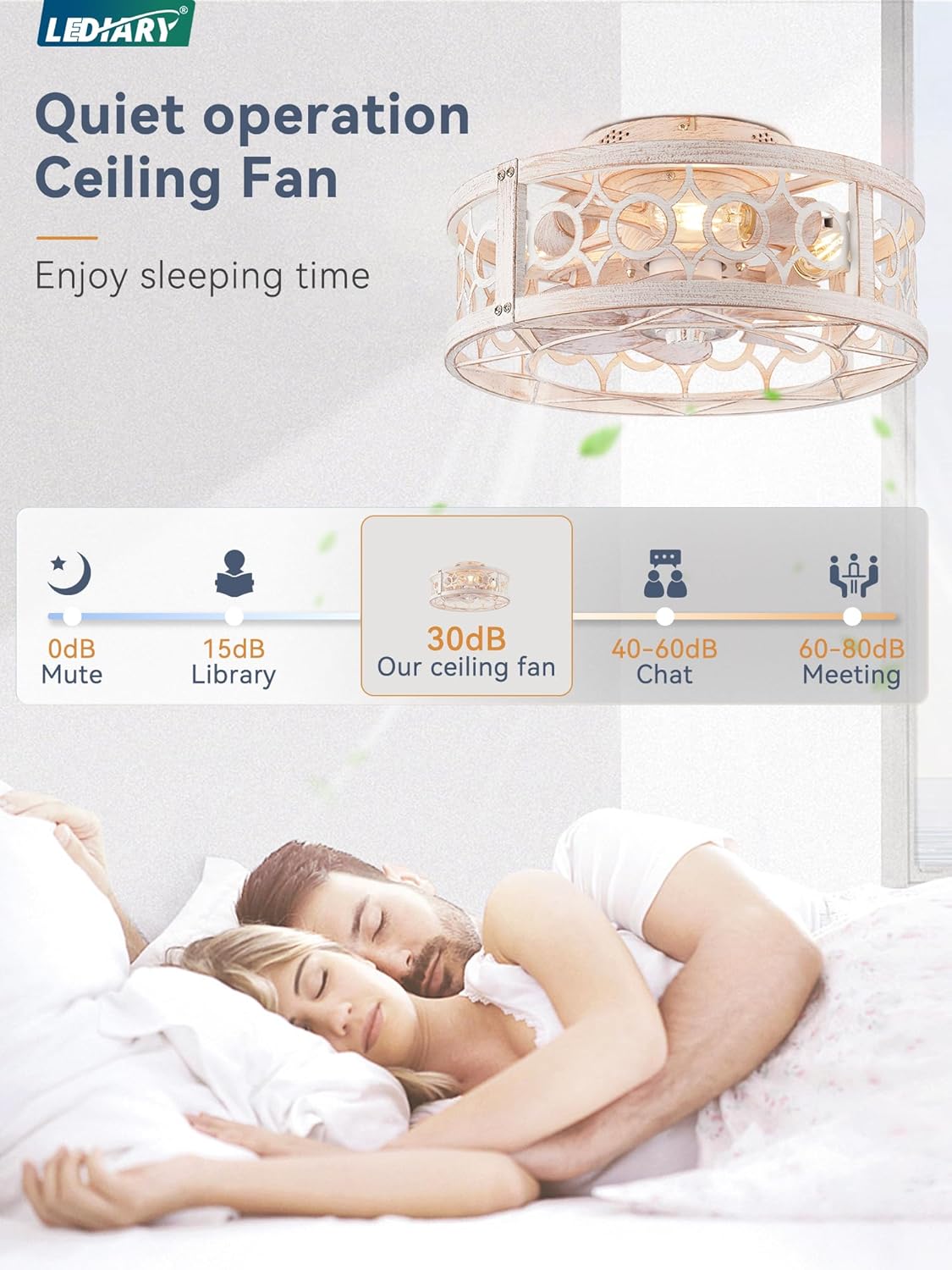 Caged Ceiling Fan with Light and Remote – 16" Low Profile