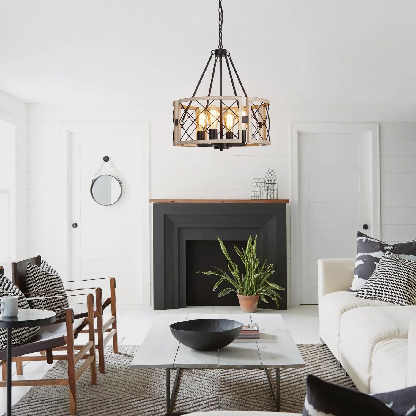 4-Light D19" Farmhouse Chandelier – Rustic Style