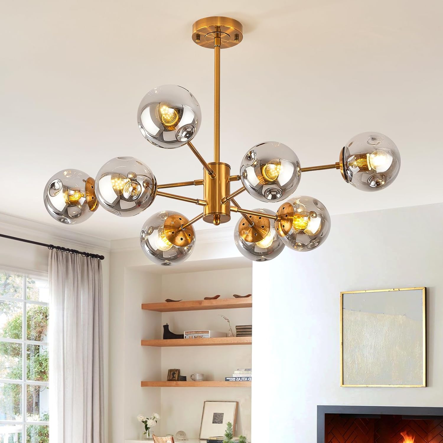 8-Light Gold Sputnik Chandelier – Glass Globes