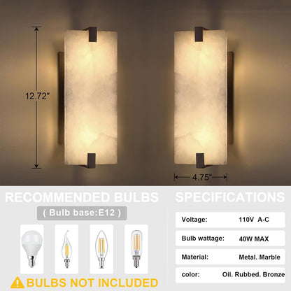 2-Pack 12.7" Alabaster Oval Bathroom Wall Sconce
