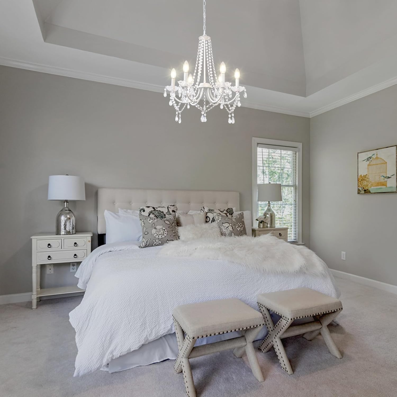 White Crystal Chandelier – 6-Light Elegant
