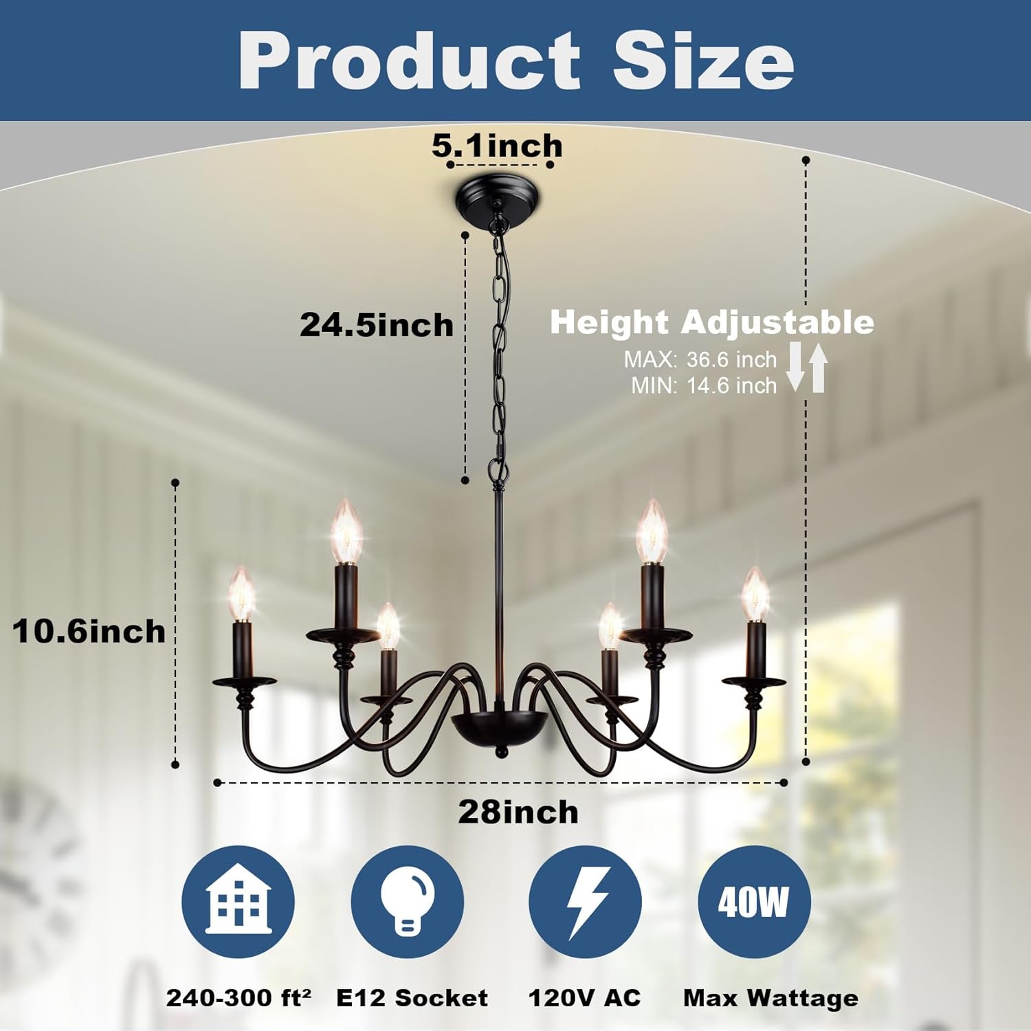 6-Light Farmhouse Chandelier – Black Industrial Finish