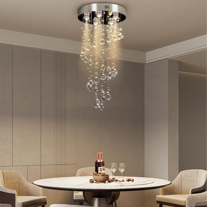 Spiral Crystal Chandelier – Modern Raindrop Flush Mount, 5 Lights