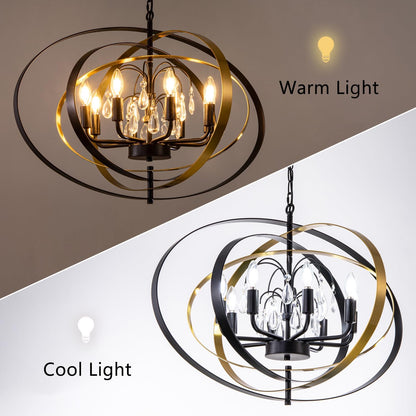 31" Black & Gold Ring Crystal Chandelier – 6-Light Pendant