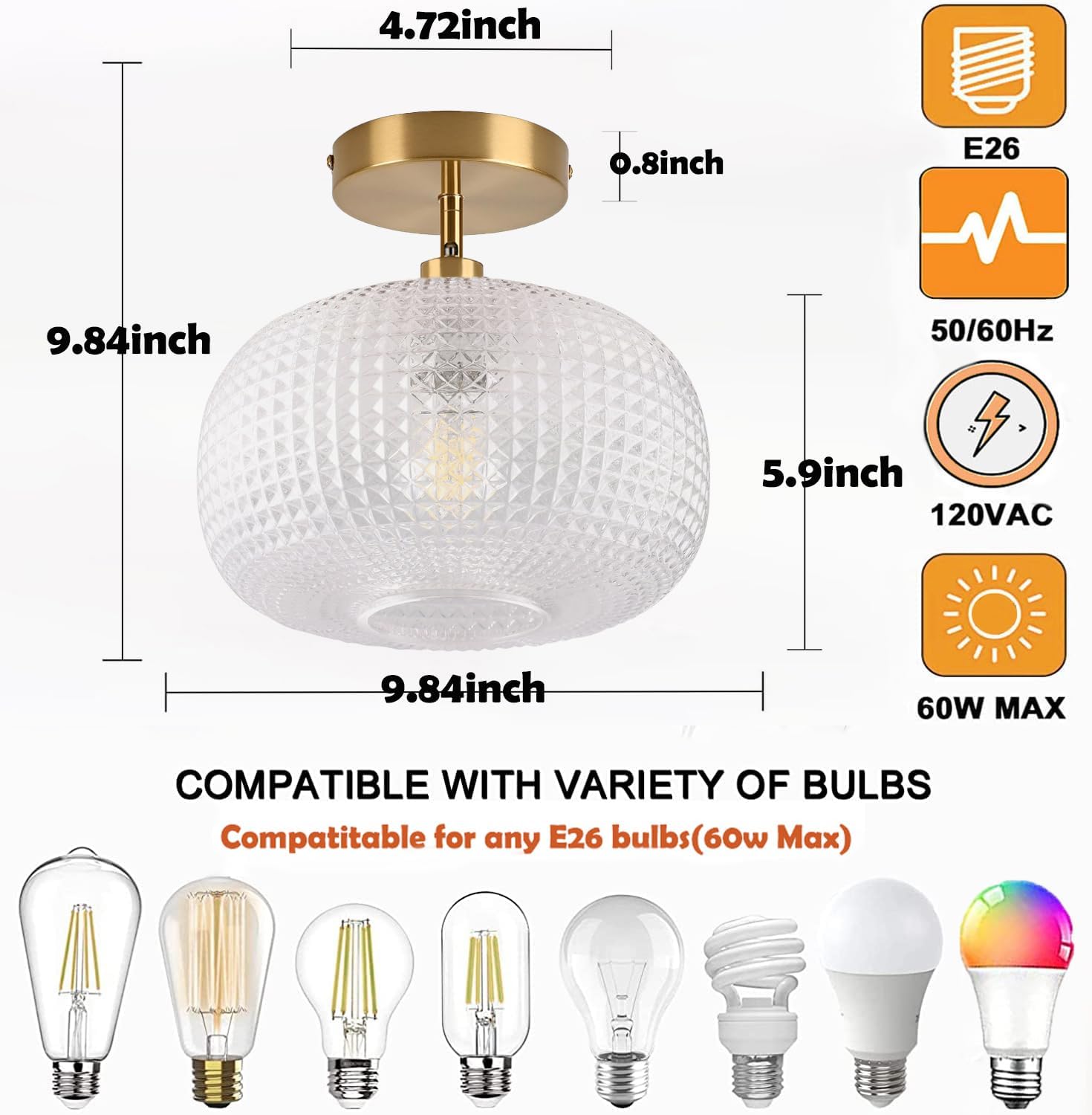 Gold Globe Semi Flush Mount Ceiling Light