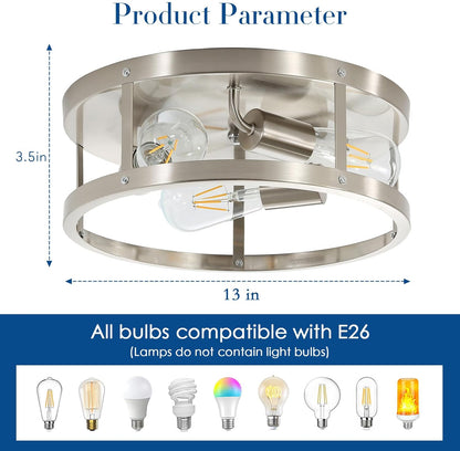 Brushed Nickel 3-Light Flush Mount Ceiling Light