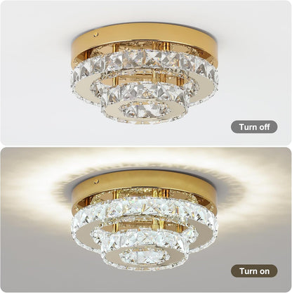 Gold Crystal Chandelier Flush Mount Ceiling Light – 9.8" LED Surface Mount
