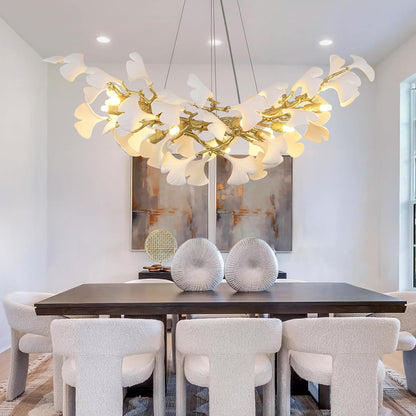 Gold Tree Branch Ginkgo Leaf Chandelier 36"