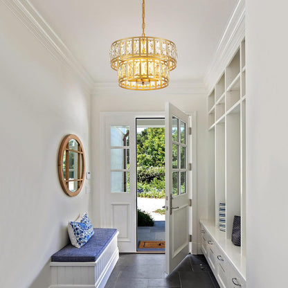 16" Gold Crystal Chandelier – 4-Light Modern 2-Tier Pendant