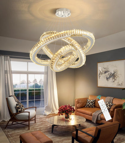 Modern 3-Ring Crystal LED Chandelier