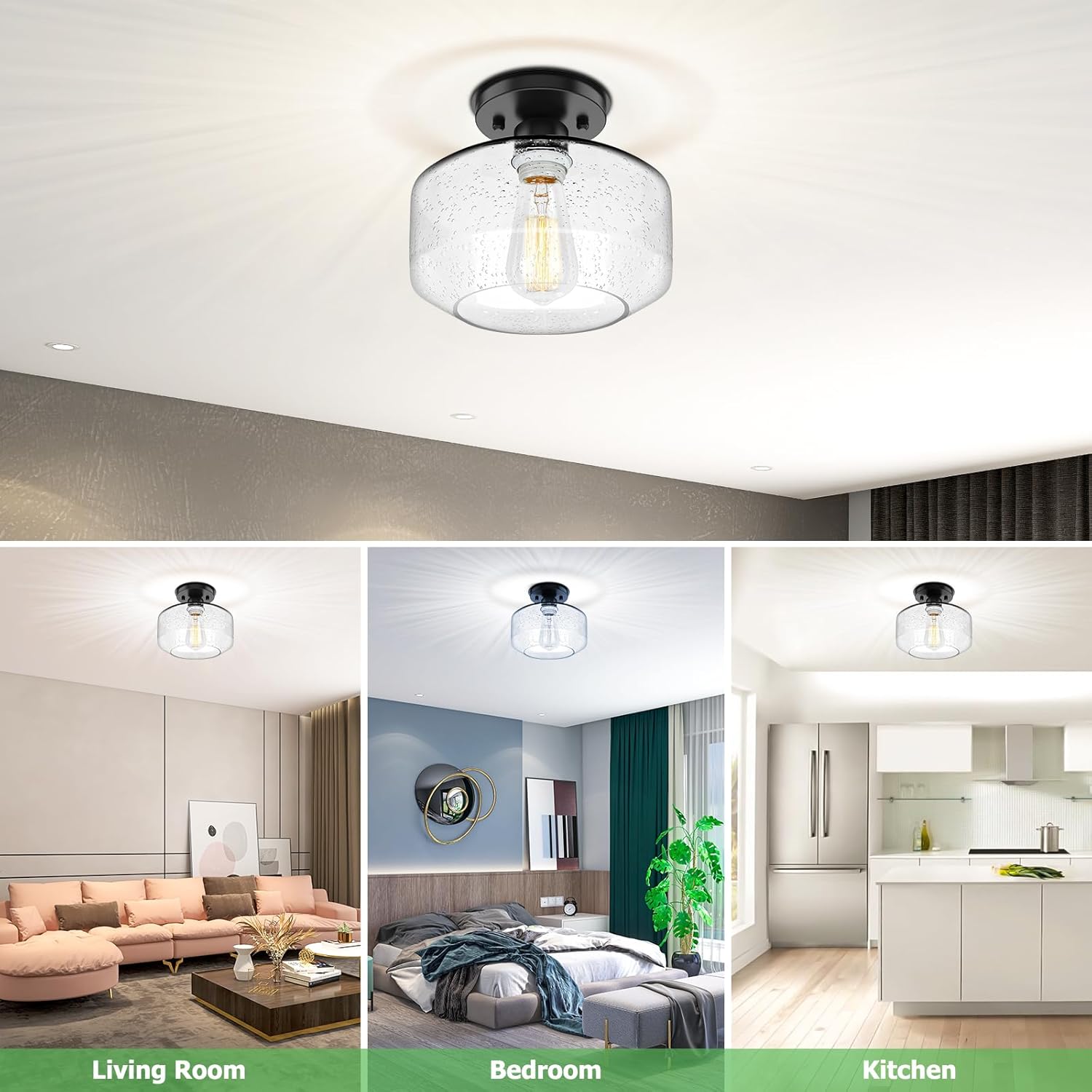 2-Pack Industrial Black Semi Flush Ceiling Lights