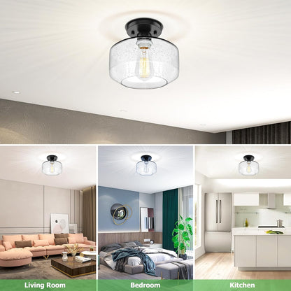 2-Pack Industrial Black Semi Flush Ceiling Lights