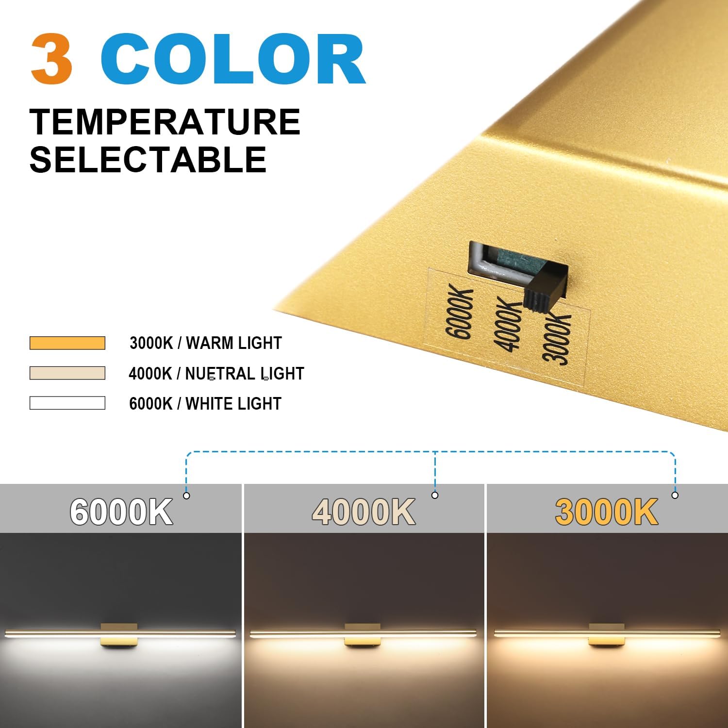 48" LED Gold Vanity Light – Dimmable & Modern