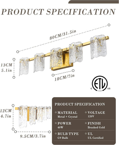 5-Light Brushed Gold Vanity Light – 31" Wide