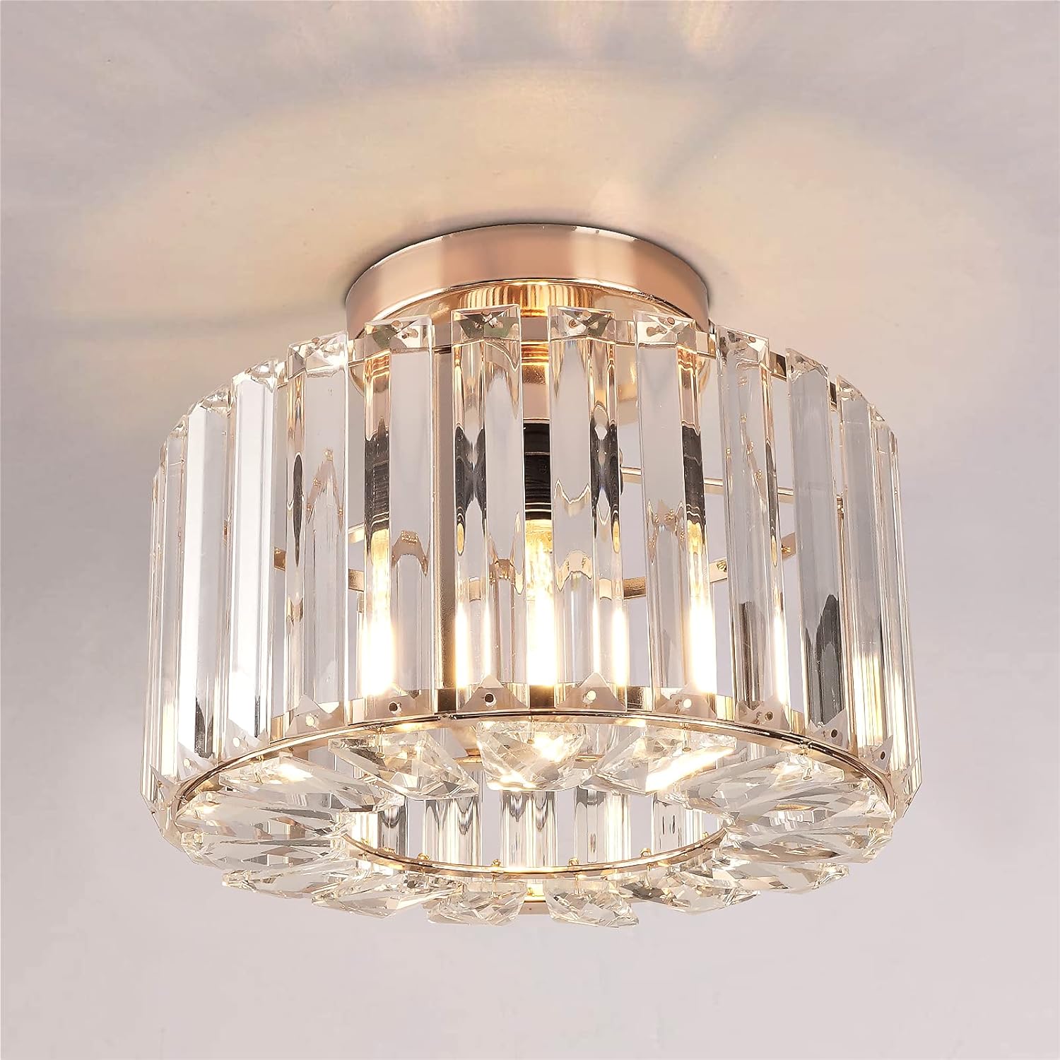 Gold Crystal Semi Flush Ceiling Light Fixture