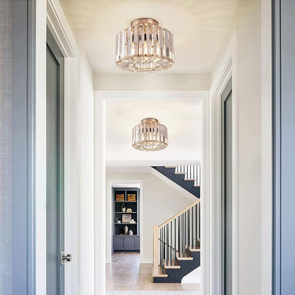 Gold Crystal Semi Flush Ceiling Light Fixture