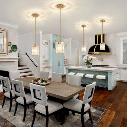 2-Pack Vintage Pendant Lights – Brass Finish with Clear Striped Glass