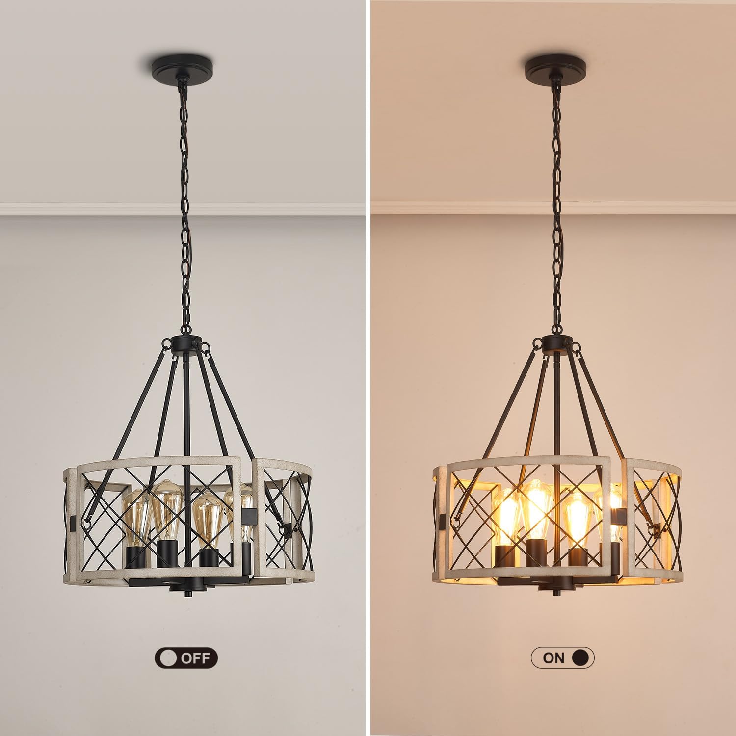 4-Light D19" Farmhouse Chandelier – Rustic Style