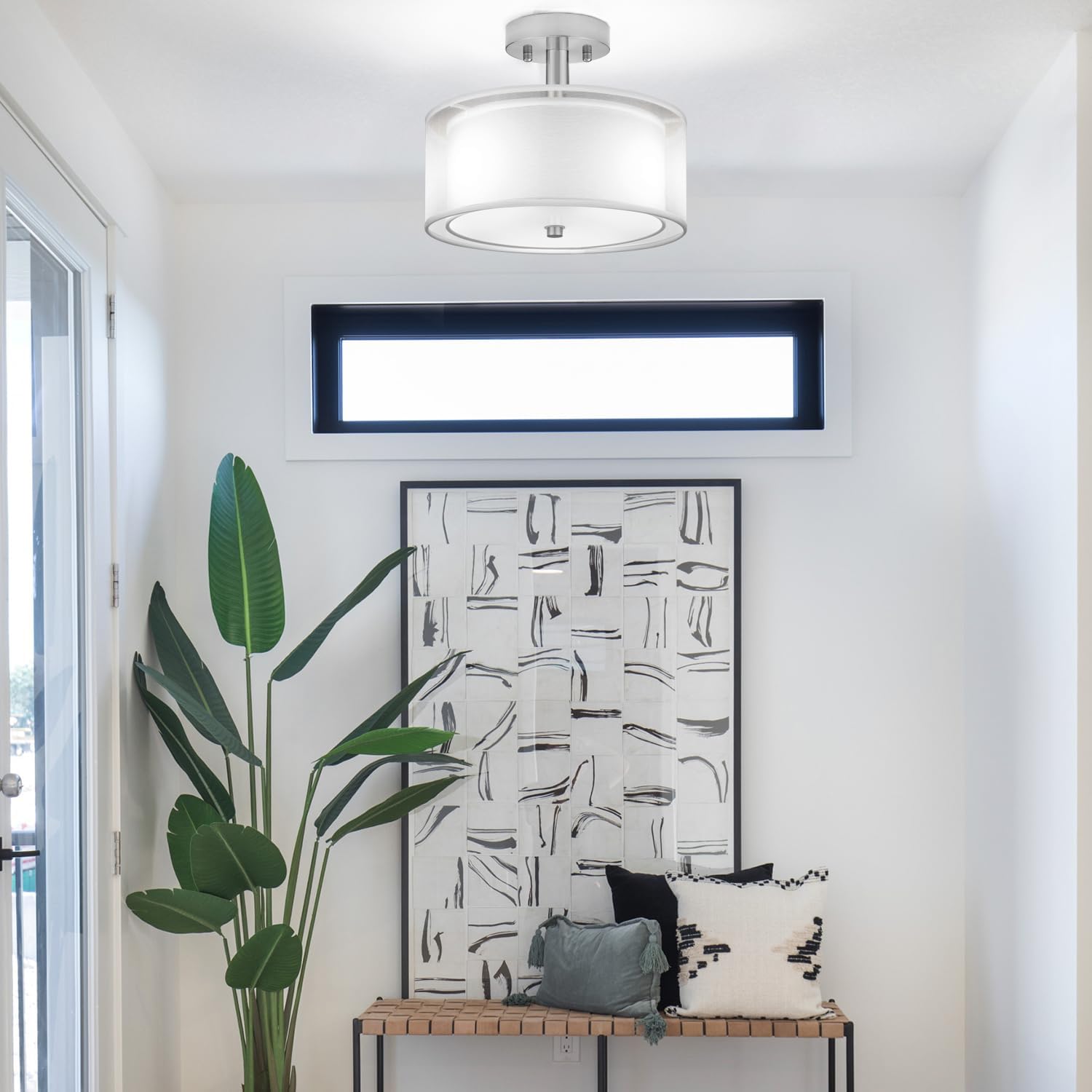 3-Light Semi Flush Mount Drum Ceiling Light