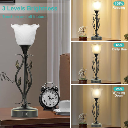 Set of 2 Bedside Lamps – USB, 3-Way Dimmable