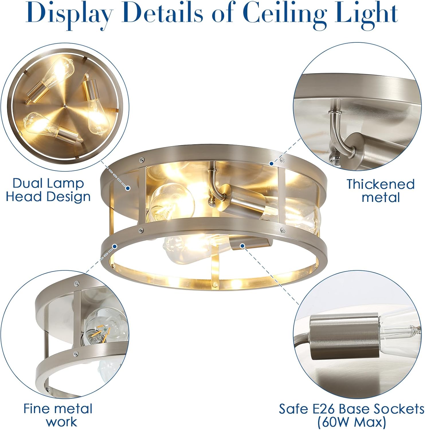 Brushed Nickel 3-Light Flush Mount Ceiling Light