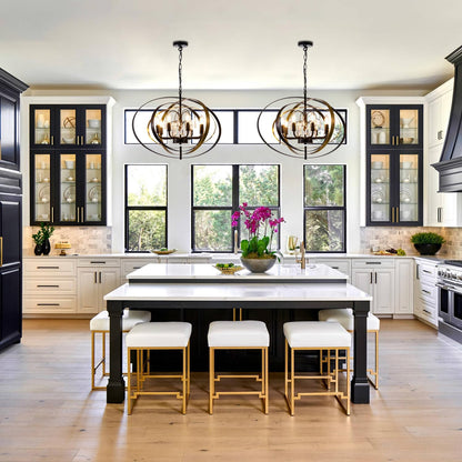 31" Black & Gold Ring Crystal Chandelier – 6-Light Pendant