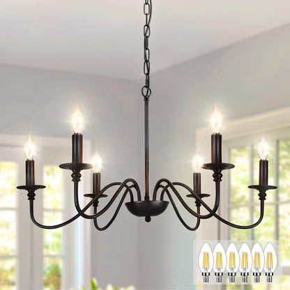 6-Light Farmhouse Chandelier – Black Industrial Finish