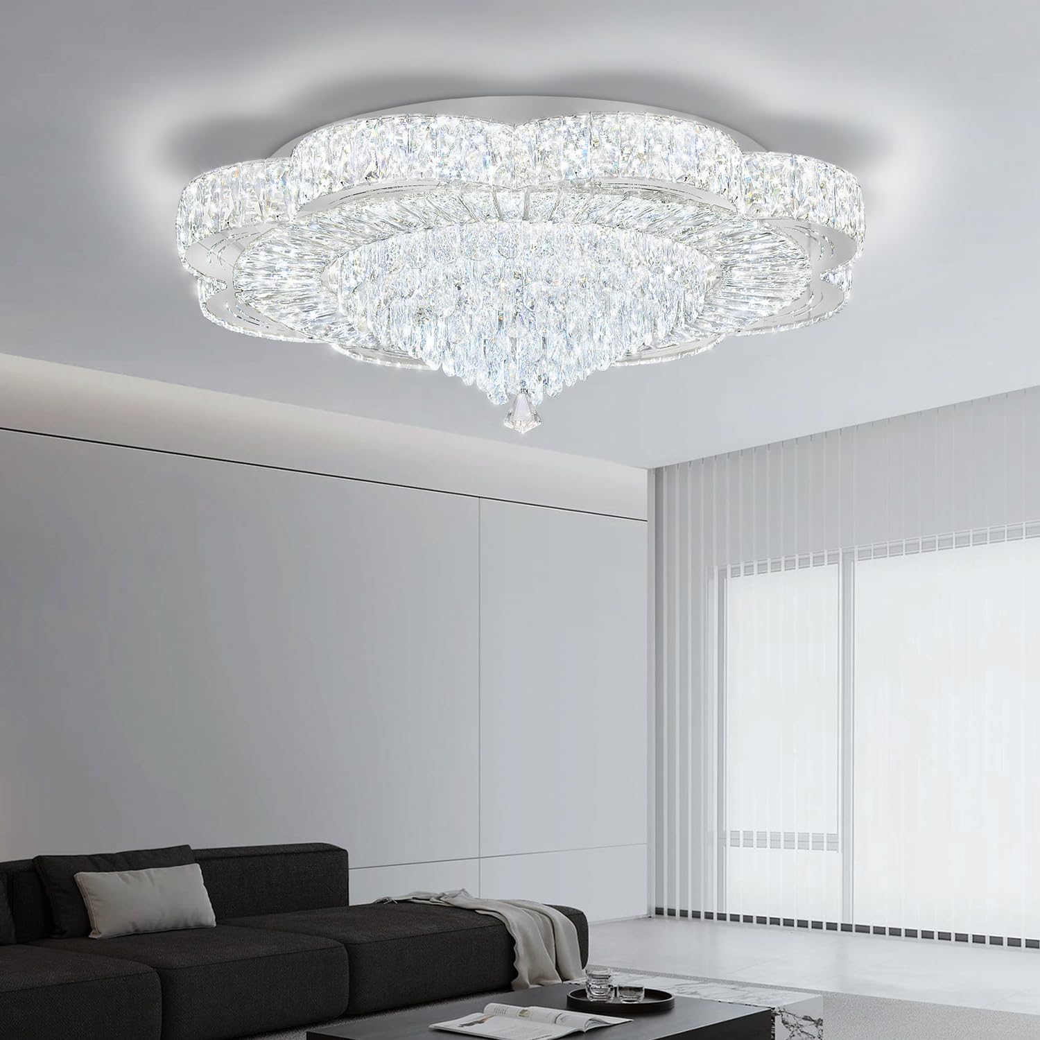 Modern Empire Crystal Chandelier 32" Chrome
