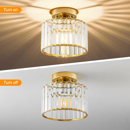 Gold Crystal Semi Flush Ceiling Light – 8.66"