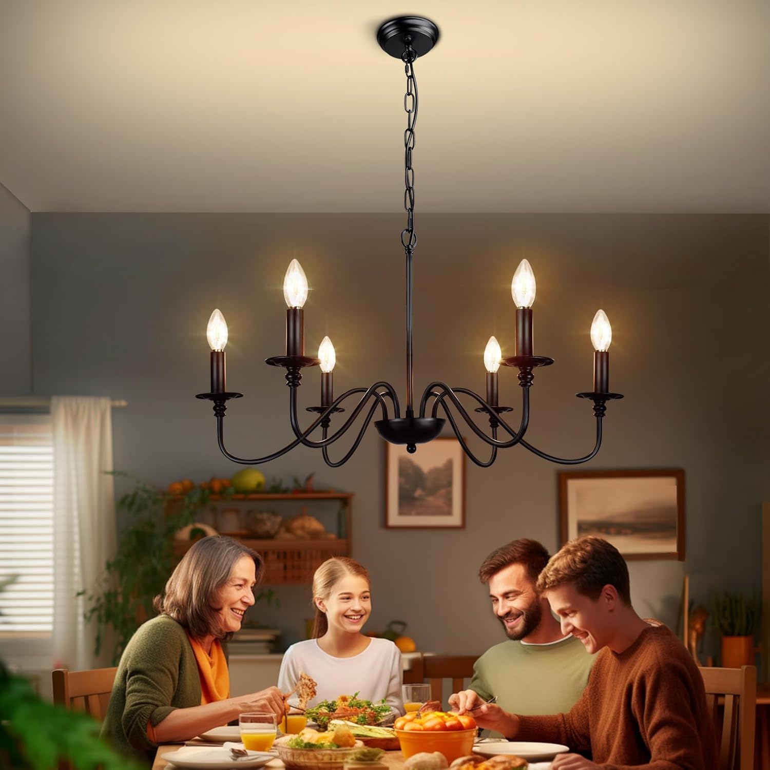 6-Light Farmhouse Chandelier – Black Industrial Finish
