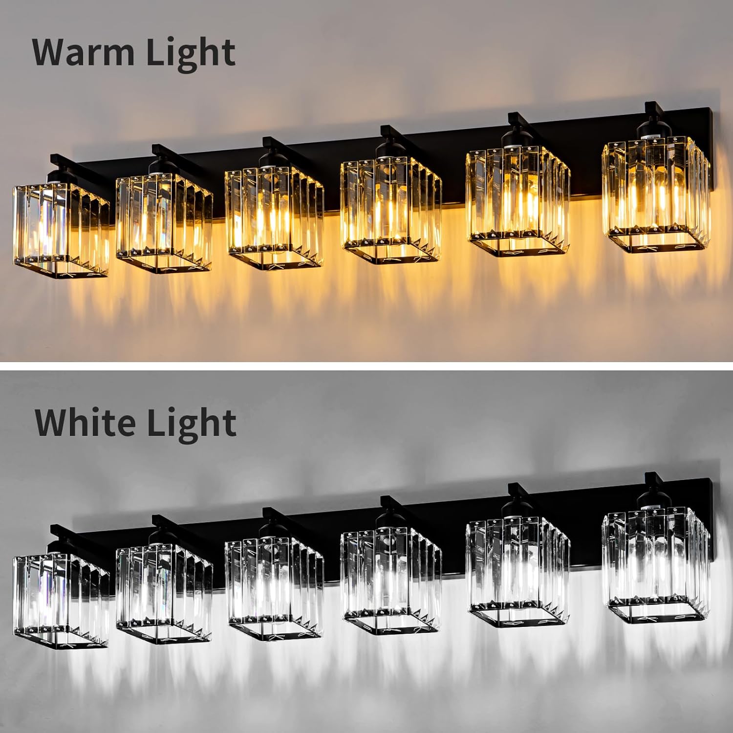6-Light Black Crystal Vanity Light – Modern