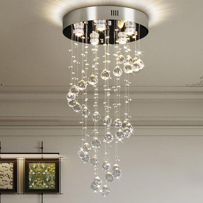 Spiral Crystal Chandelier – Modern Raindrop Flush Mount, 5 Lights