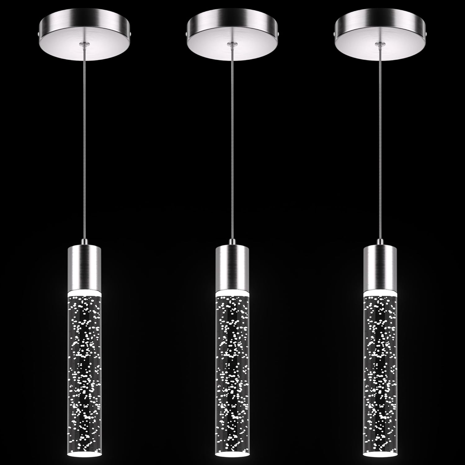 3-Pack Modern LED Pendant Lights – 6500K Crystal Bubble Design