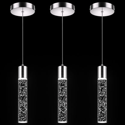 3-Pack Modern LED Pendant Lights – 6500K Crystal Bubble Design