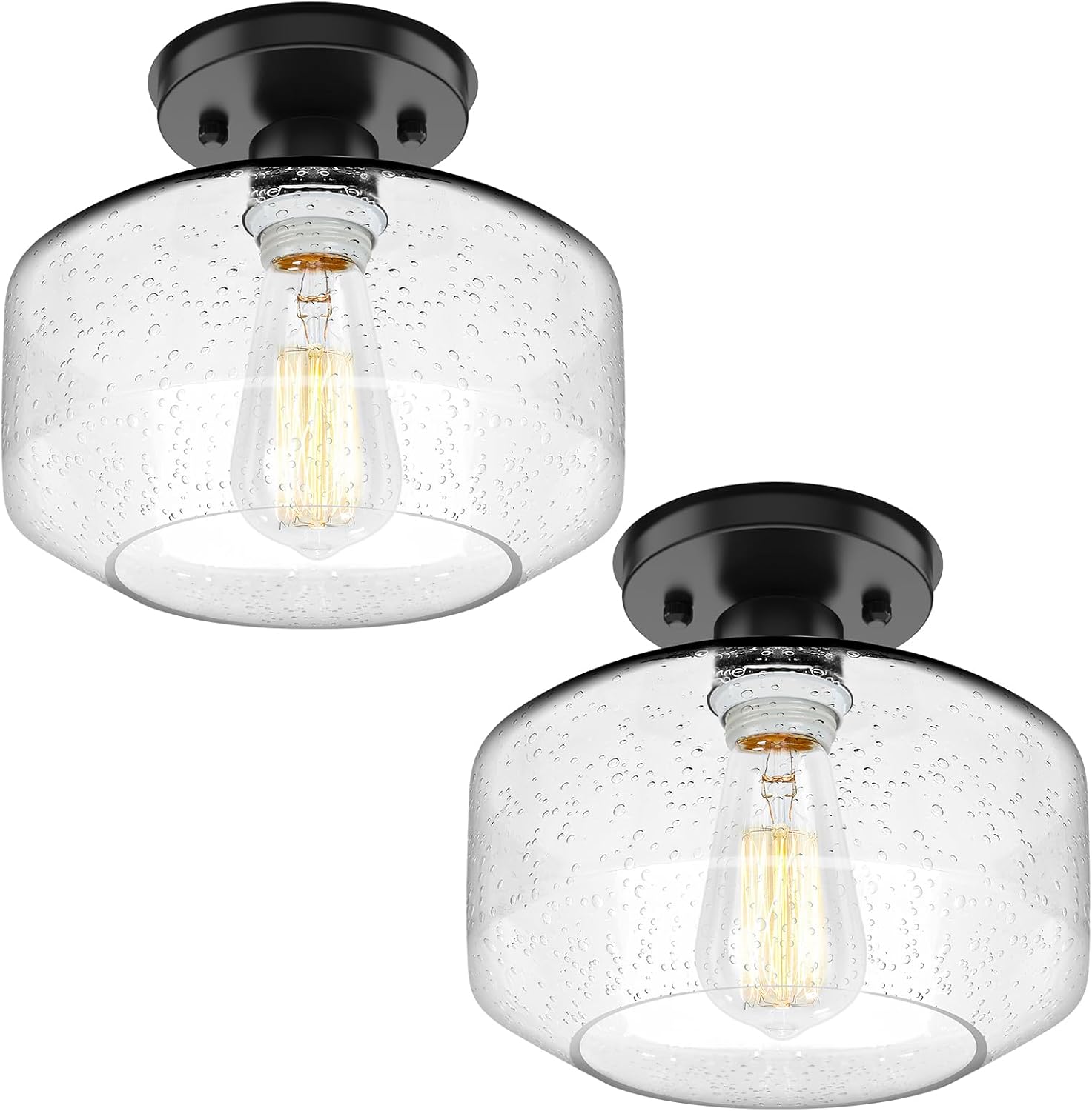 2-Pack Industrial Black Semi Flush Ceiling Lights