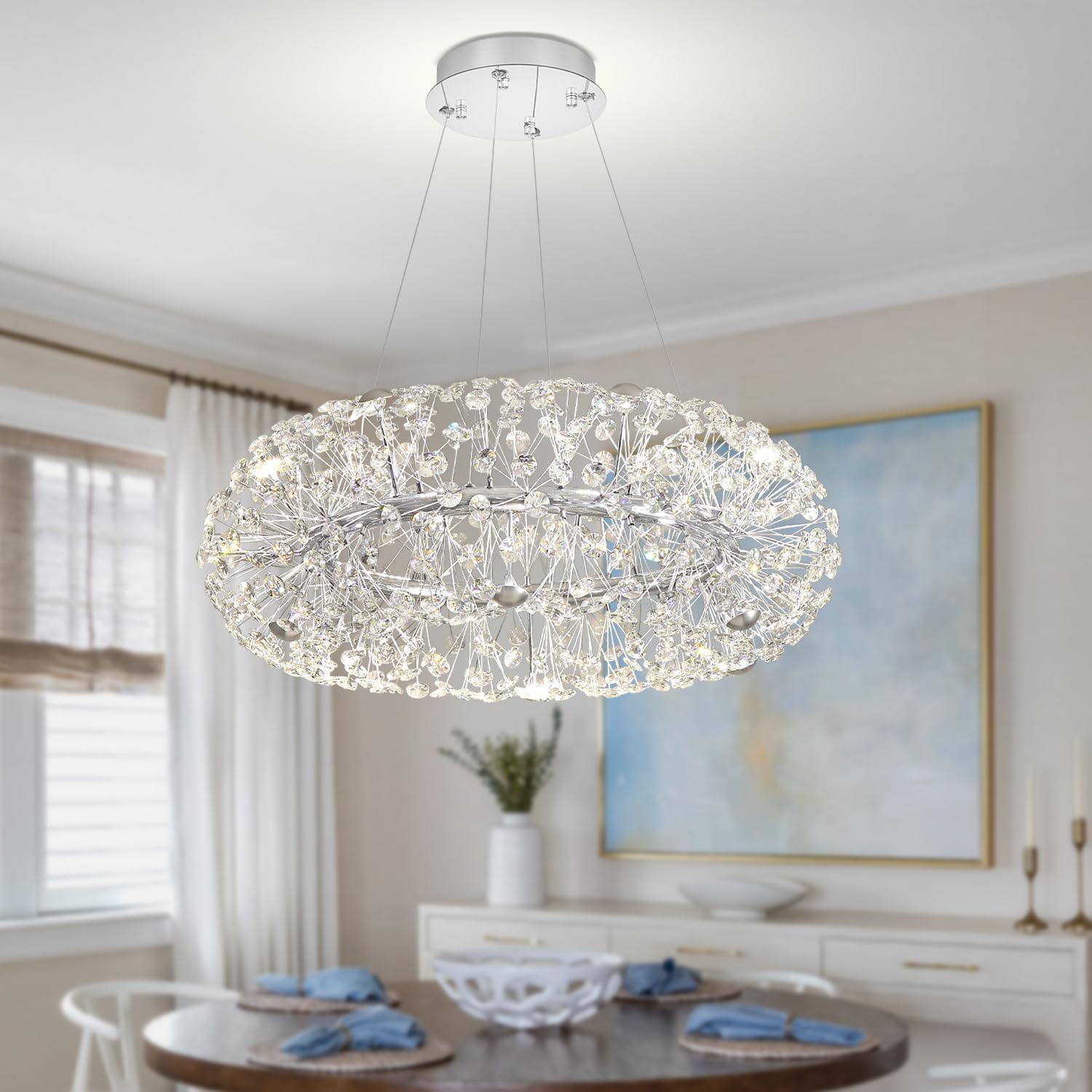 24" Firework Crystal Round Chandelier Chrome