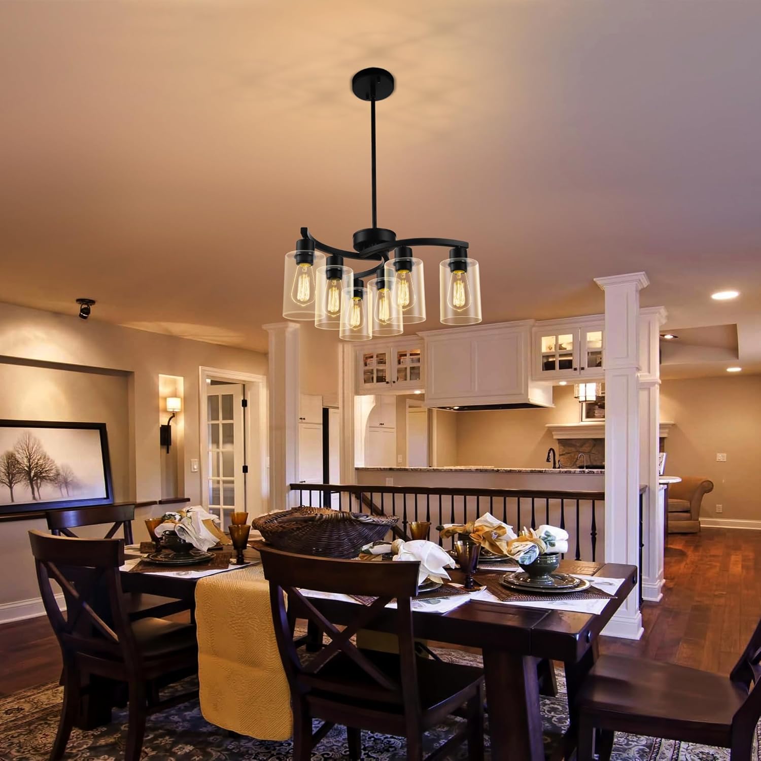 6-Light Modern Farmhouse Chandelier – Black