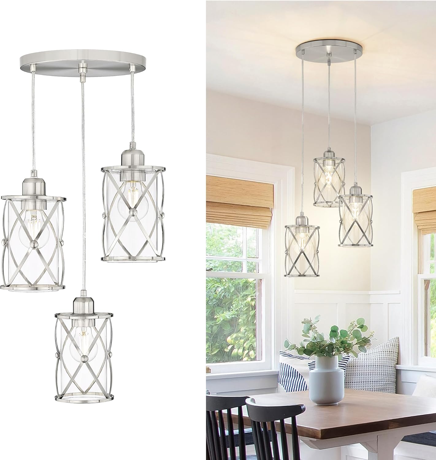 3-Light Brushed Nickel Pendant Chandelier