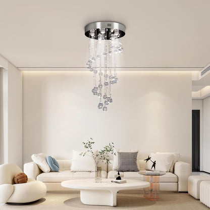 Spiral Crystal Chandelier – Modern Raindrop Flush Mount, 5 Lights